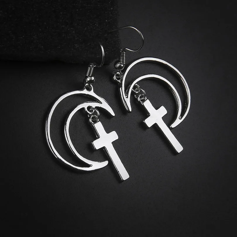 Hollow Moon Cross Dangle Earrings For Women Personality Fashion Drop Cool Girls Statement Jewelry | Украшения и аксессуары