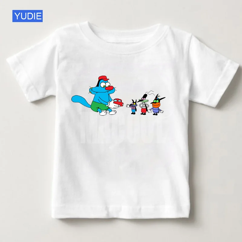Oggy/ новая детская летняя футболка с короткими рукавами и тараканами, Длинные футболки с короткими рукавами для мальчиков и девочек, YUDIE - Цвет: White T-shirt