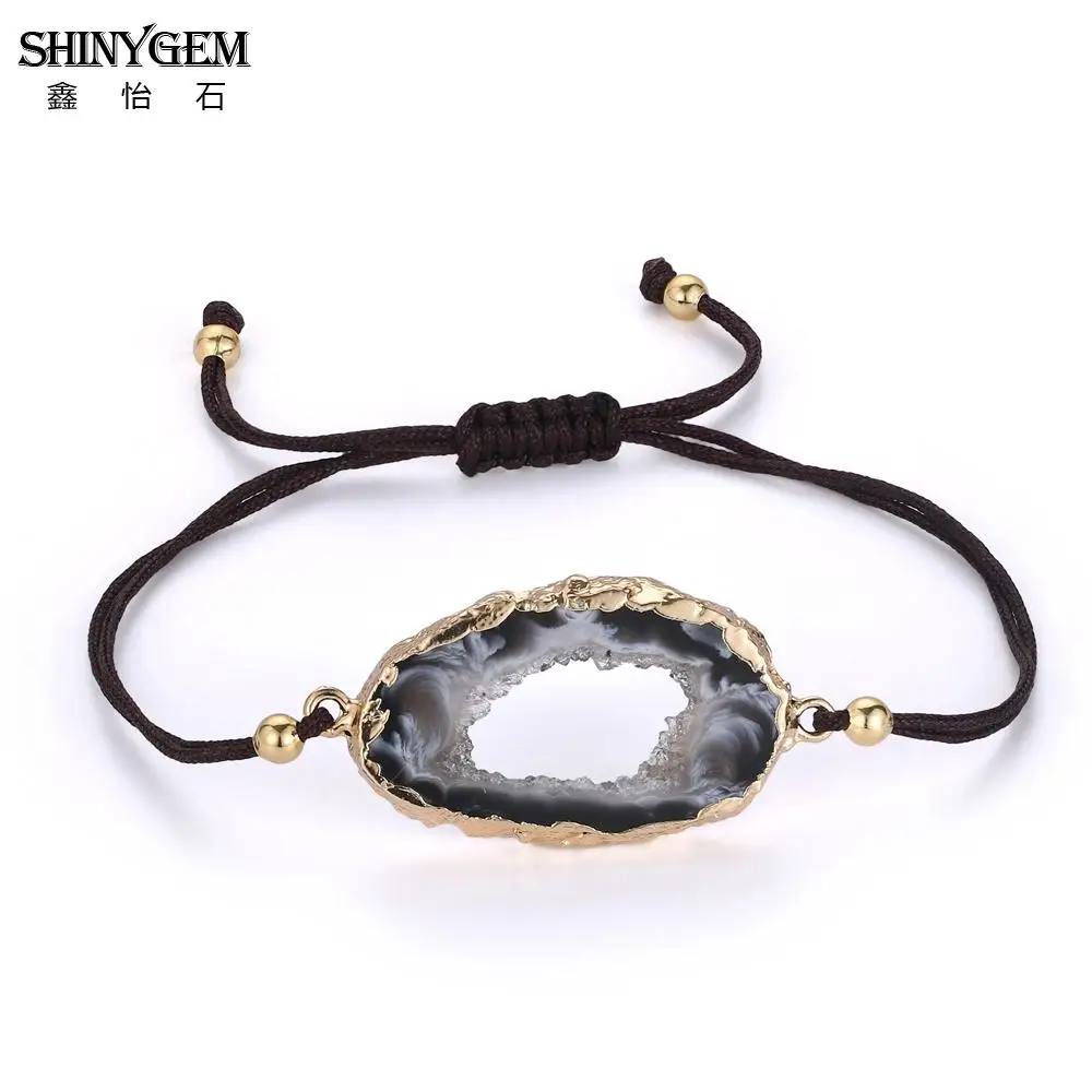 ShinyGem Регулируемый черный коричневый натуральный женский браслет ручной работы с