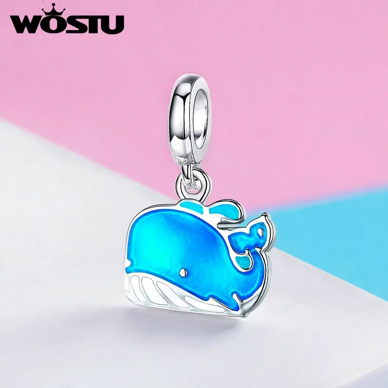 WOSTU, синий цвет, Кит, Висячие Подвески, сплав, бусины в виде животных, для оригинального браслета, ожерелья, подвески для женщин, сделай сам, изготовление ювелирных изделий, FOC009