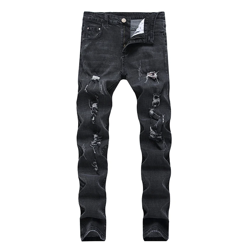 HMILY New Jean Fashion Hole Jeans Men Long Trousers Embroidered Cotton Classic Straight For Male Plus Size | Мужская одежда
