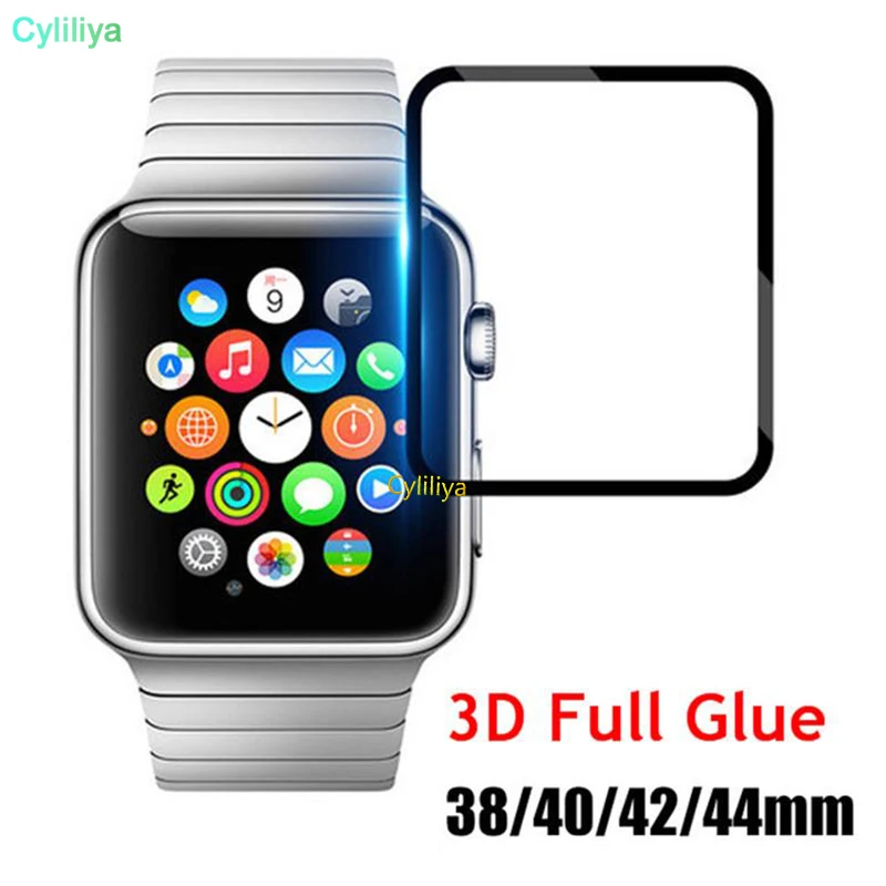 Фото 3D изогнутое закаленное стекло с полным клеем для Apple Watch iwatch 1/2/3/4 38 мм 42 40 44 черная