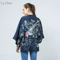 lychee harajuku summer women japanese kimono phoenix printed bat sleeve loose cardigan sun protection blouse