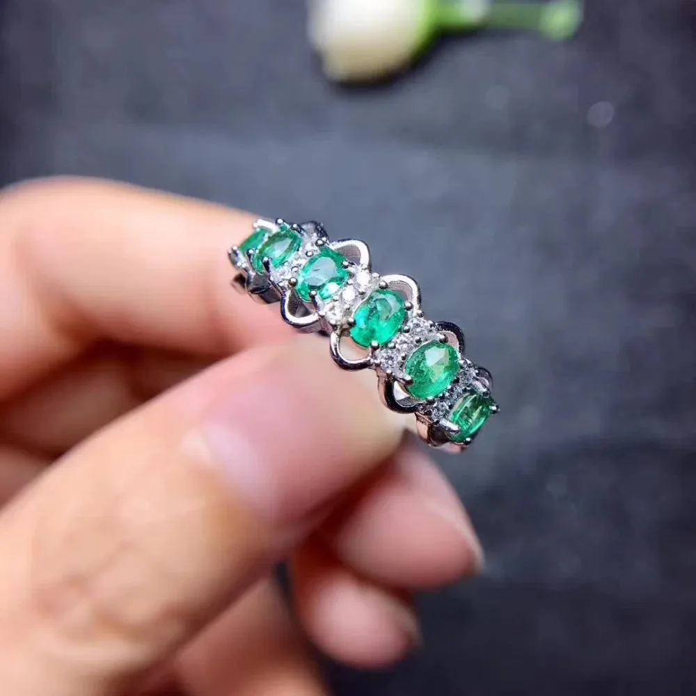 

Fashion elegance Lovely Row circle Natural emerald gem Ring S925 Silver Natural Gemstone Ring girl Women's party gift Jewelry