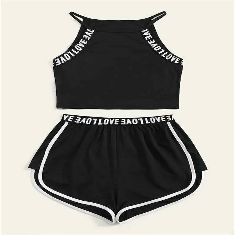 Женский черный спортивный костюм комплект из 2 предметов: Топ Без Рукавов на