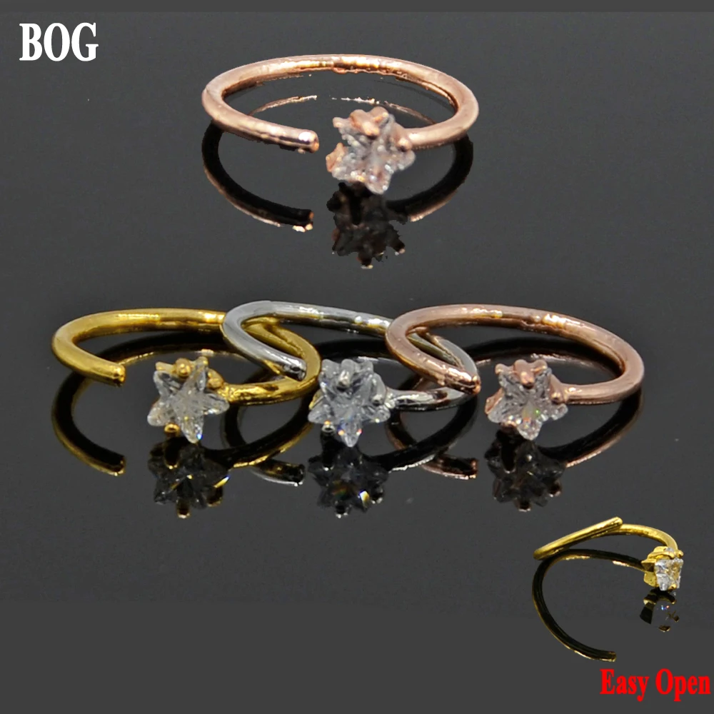 BOG-3PCS Звезда Циркон согнутый бесшовные кольцо для носа и уха ушной хрящ серьги