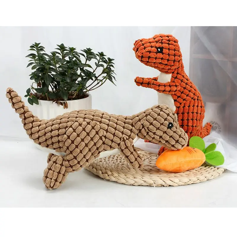 Pet Dog Durable Chew Toys Cute Dinosaur Squeak Puppy Teeth Cleaning Training Squeakers Sound Animal Toy For | Дом и сад