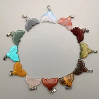 fashion whale tail natural stone pendants necklace for jewelry making animal accessories 12pcslot free shipping wholesale
