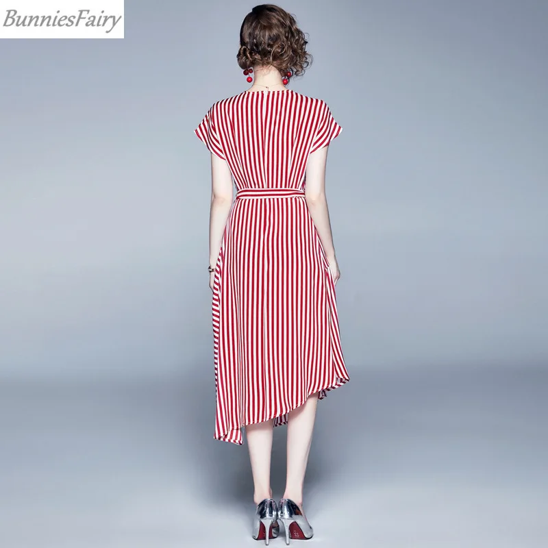 BunniesFairy 2019 летнее женское Простое Элегантное платье в красную полоску с цветочным