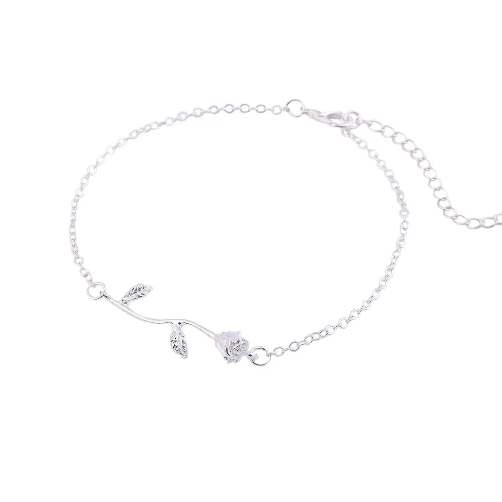 

Simple Bohemian Foot Jewelry Anklelt Bracelet for Women Gold Silver Rose Flower Summer Beach Adjustable Chain Anklets