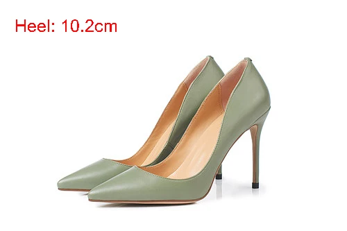 Green 10cm heel Женские туфли-лодочки из натуральной кожи на высоком каблуке; пикантные свадебные туфли с острым носком; Цвет абрикосовый, зеленый, черный; офисные туфли; RNS01 muyisxi - Цвет: Green 10cm heel