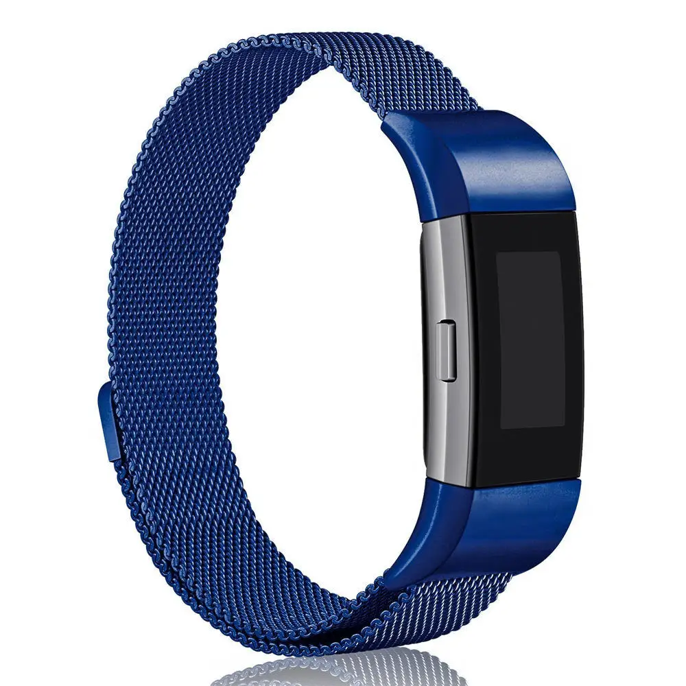 Blue Смарт часы ремешок металл нержавеющий ремешок для Fitbit заряд 2 Band Миланский петля магнитный ремешок смарт браслет - Цвет: Blue