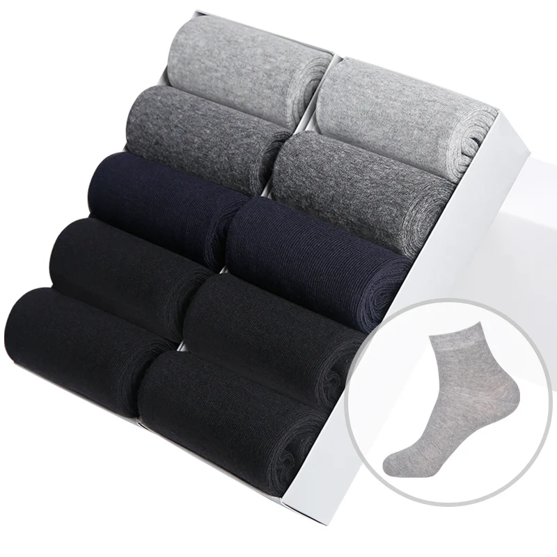 10 pairs without box Casual Men's Business Socks For Men Cotton Brand Crew Black White Gray Long Male Socks New Warm Autumn Winter 1 5 10 pairs - Цвет: 10 pairs without box