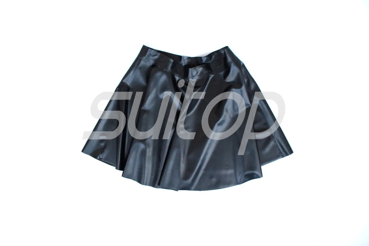 latex short skirt with ruffle rubber mini skirt in black color