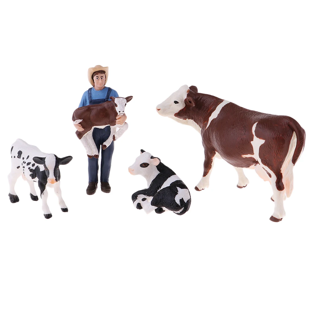 Realistic Farm Animal Model Action Figure Toy Collectible - Farmer with 4 Cows