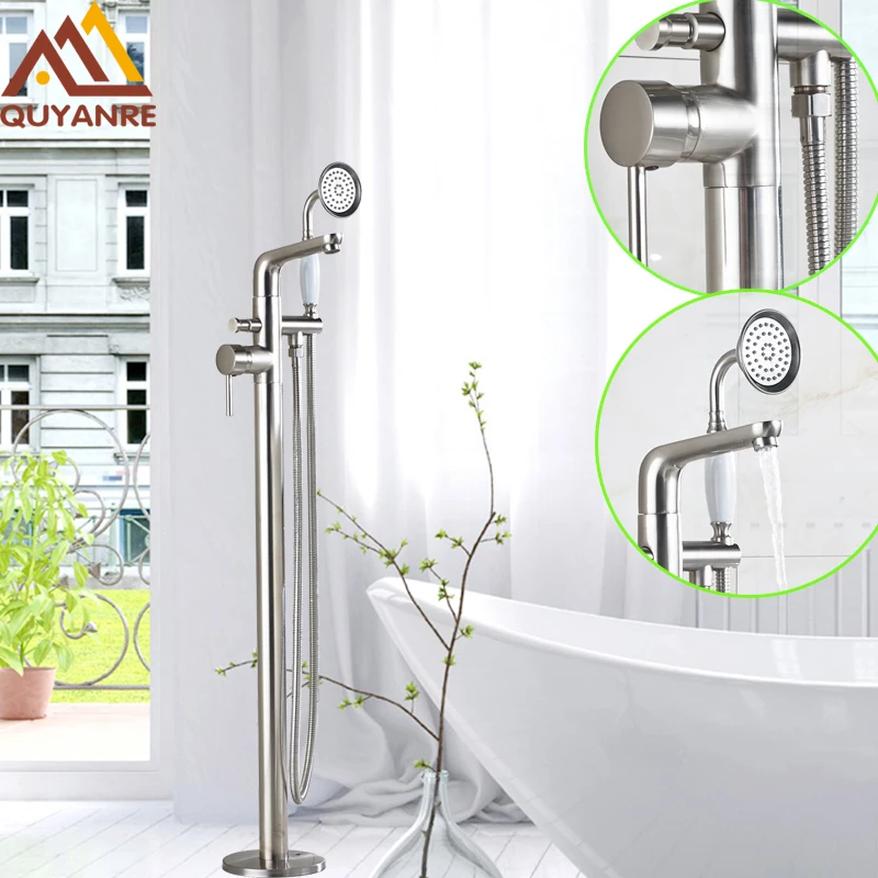 Матовый никелевый напольный отдельно стоящий смеситель для ванной кран с одной