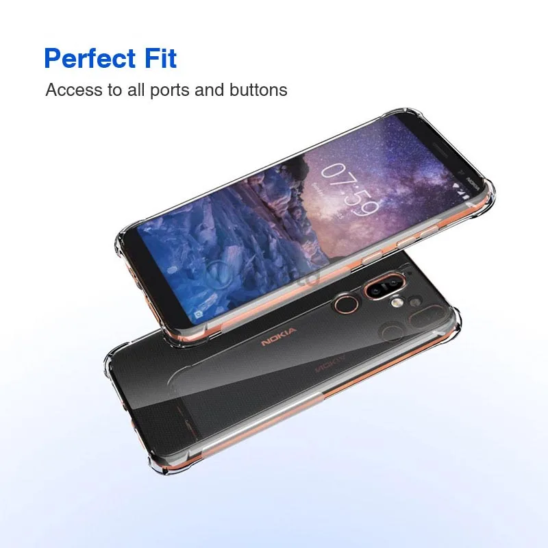 Прозрачный чехол для телефона Nokia 7 Plus 2018 из тонкого мягкого силикона TPU.