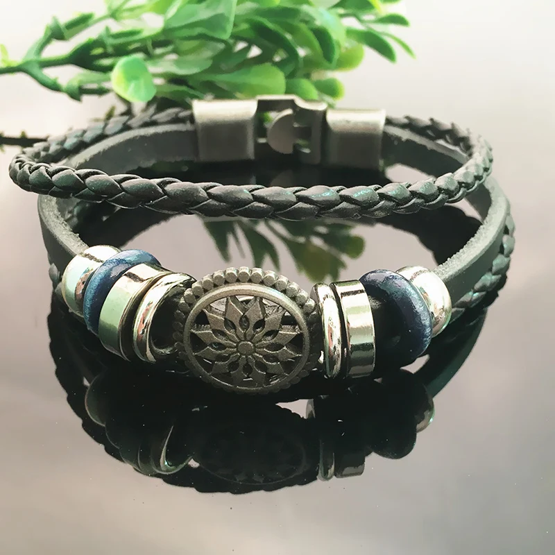 Vintage Hip-hop Multilayer StarBead Bracelet Woven Punk Leather For Men Jewelry Braid Wrap Bangle | Украшения и аксессуары