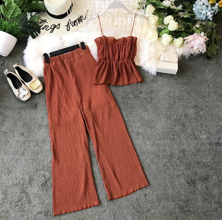 ALPHALMODA топ на бретельках + плиссированные широкие брюки женский повседневный