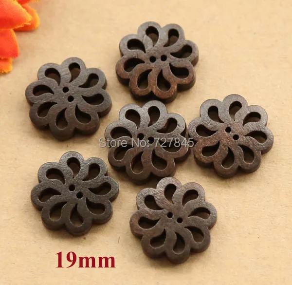 19 мм темно коричневый цветок дизайн деревянная кнопка для DIY пуговицы ручной