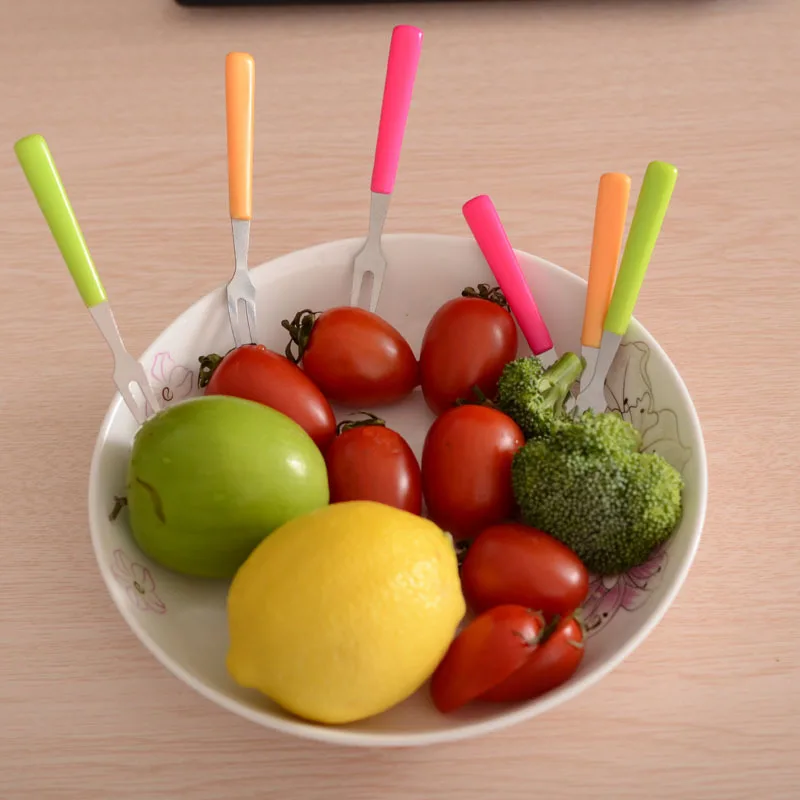 KMYC 6Pc/Set Stainless Steel Fruit Fork Set Food Picks Cake Dessert Forks Two-Tin Knife Party Wedding Durable Cutlery Tool | Дом и сад