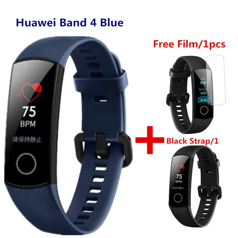 blue add black strap Смарт-браслет huawei Honor Band 4 Amoled 0,9" с цветным сенсорным экраном, 50 м, умный Браслет для плавания, сердечного ритма, сна - Цвет: blue add black strap