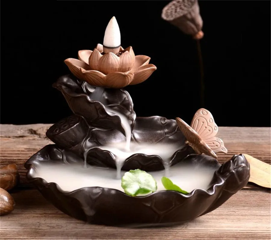 Lotus pond Творческий Зеленый завод горелка водопад ладан держатель лотоса Курильница с обратным потоком Арома горелка китайская культура Офис чай дом Декор - Цвет: Lotus pond