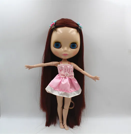 Кукла Blygirl Blyth с глубоко красными прямыми волосами Обнаженная кукла шарнирным