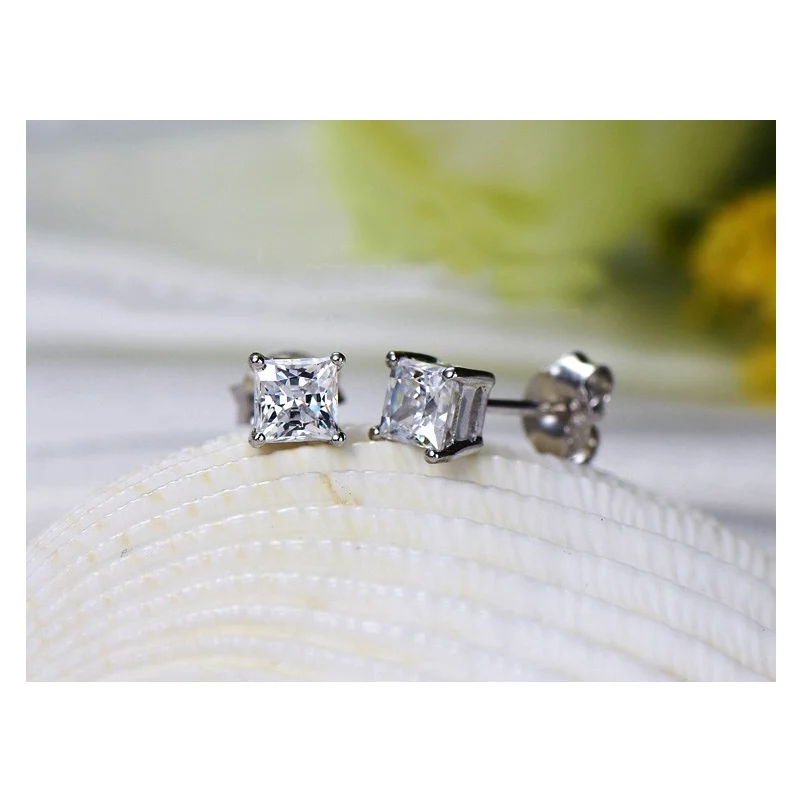 Серебряные квадратные серьги для женщин с кристаллами квадратной огранки зиркона и покрытием из белого золота - ювелирный брендовый подарок на День святого Валентина.