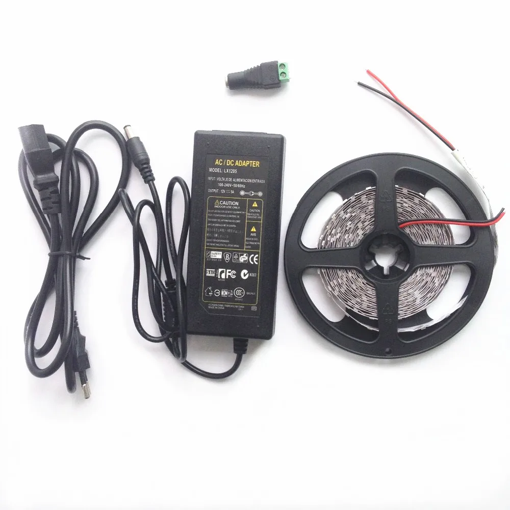 

5630 led strip tape 5m Fita de tiras luces 300 leds 5730 smd 4000K 12V Waterproof luz with power supply Free Shipping