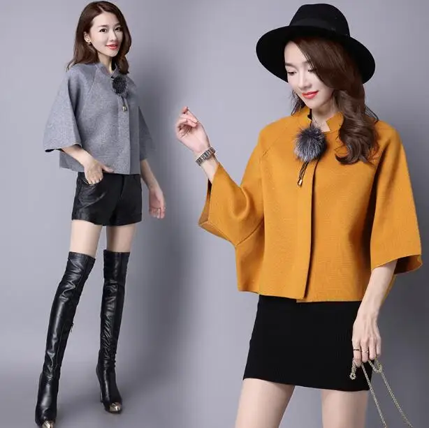 Женский кардиган с рукавом летучая мышь однотонный вязаный свитер пальто