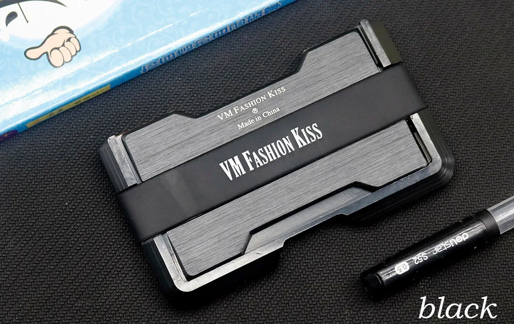 black VM модный известный мужской кошелек KISS RFID авиационный алюминиевый тонкий металлический бумажник для карт мини зажим для денег держатель для кредитных карт ID - Цвет: black