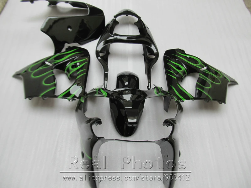 

Fairing kit for Kawasaki Ninja ZX9R 2000 2001 green flames black motorcycle fairings set ZX9R 00 01 OY02