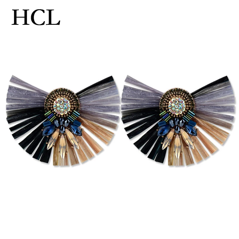 

Bohemia Crystal Stud Earrings For Woman 5 Color Raffia Big Fringe Statement Earrings Fashion Jewelry boucle d'oreille femme Gift