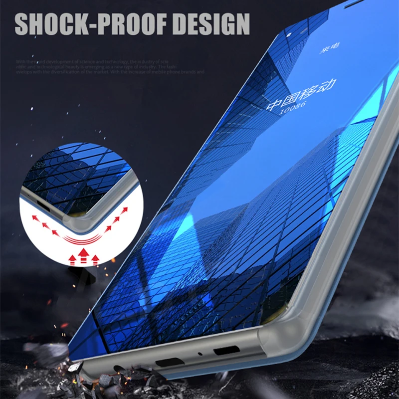 Shockproof 360 Full Protective Plating Ultra Thin Clear View Mirror Stand Hard Cover for Samsung Galaxy A8 Plus 2018 Filp Case |