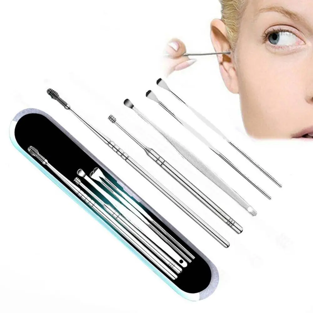 

5 Pcs Ear wax pickers removal curette cleaner Steel Portable Health Stick Cure Cleaning Kit care Tools Earpick