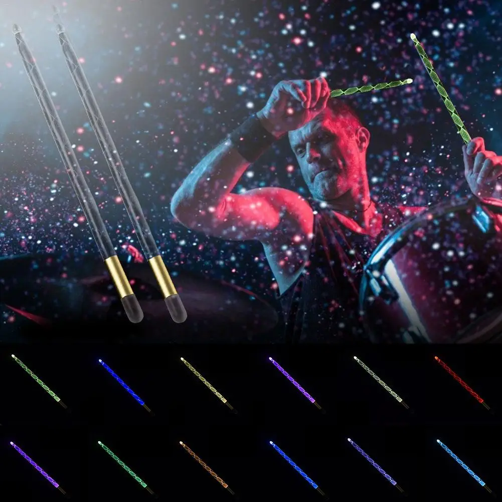 1pair 5A Acrylic Drum Stick Bright LED Colorful Drumsticks Luminous in The Dark Stage Jazz Special Performance Effect | Спорт и