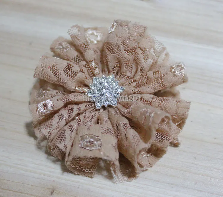 

New coming fabric flower with buttons lace flower flat back for headband hair accessories 15color 40pcs/lot