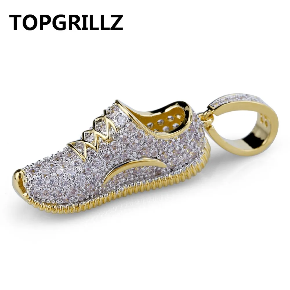 TOPGRILLZ хип-хоп Мужская и женская Ювелирная обувь ожерелье медное с фианитами в микро-паве камень цвета золота покрытый кулон ожерелье s