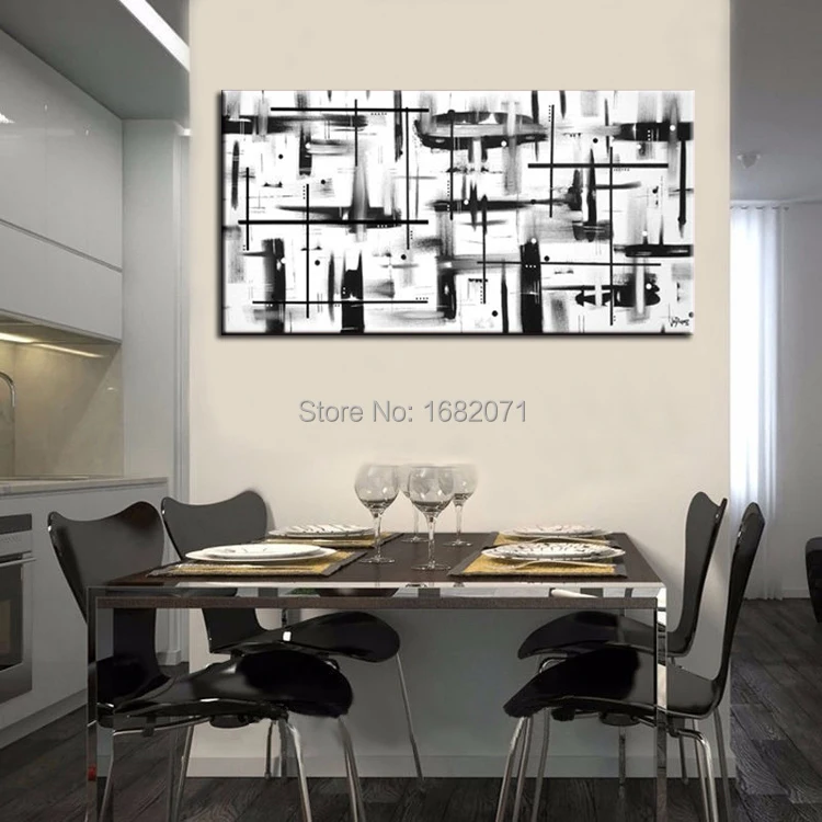 Абстрактная белая и черная масляная живопись высокие навыки ручная роспись для