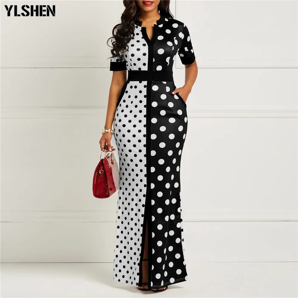Africanos para as Mulheres Vestido de África Vestidos Dashiki Polka Africano Roupas Tamanho Grande Verão Branco Preto Impresso Retro Bodycon Longo Dot
