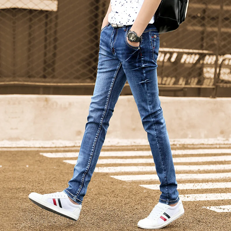 Fashion Men's Jeans Pants Stretch Dark Blue Skinny For Men Casual Slim Fit Denim Korean Style Male Trousers | Мужская одежда