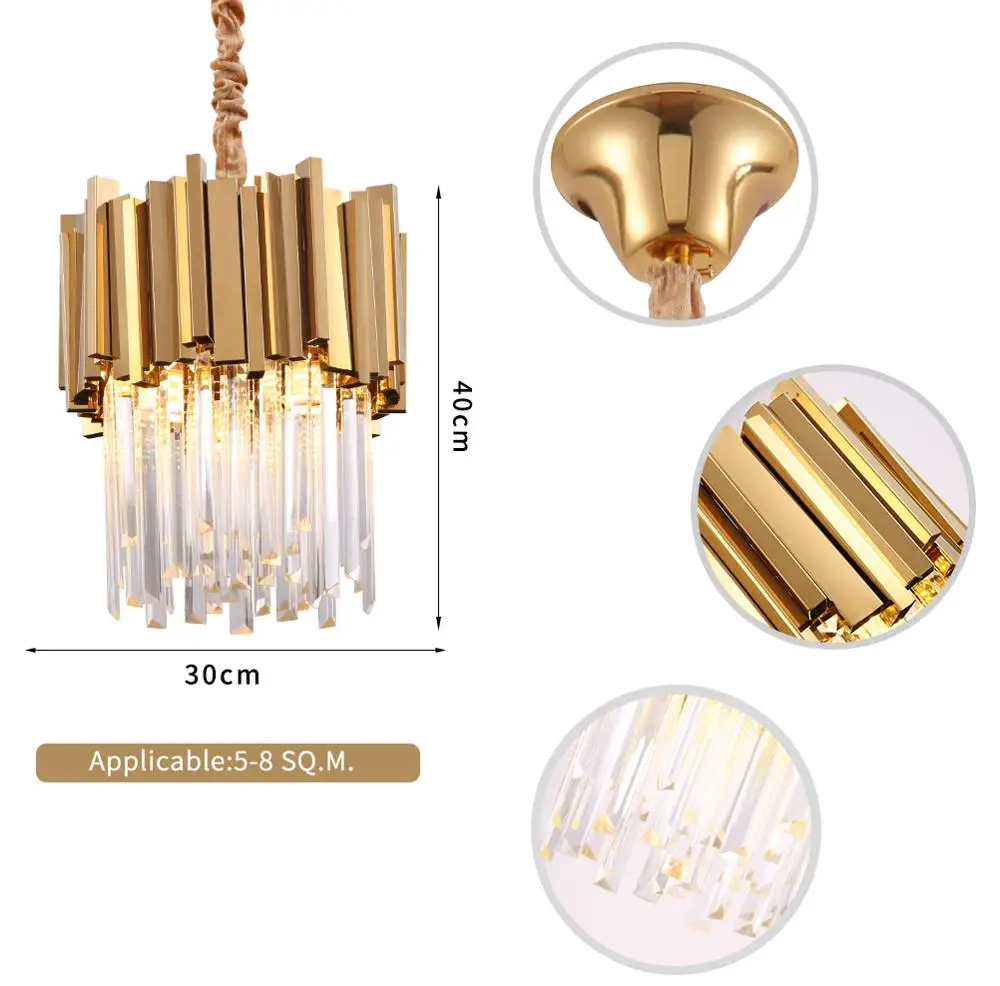 

Modern Crystal Chandelier Lighting Dining Room Kitchen Island Bedroom Chain Loft Chandeliers Ceiling Gold/Chrome Light Fixtures
