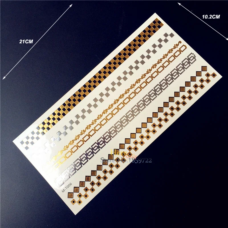 1 шт. Модная Золотая Серебряная блестящая металлическая Временная наклейка Tatttoo