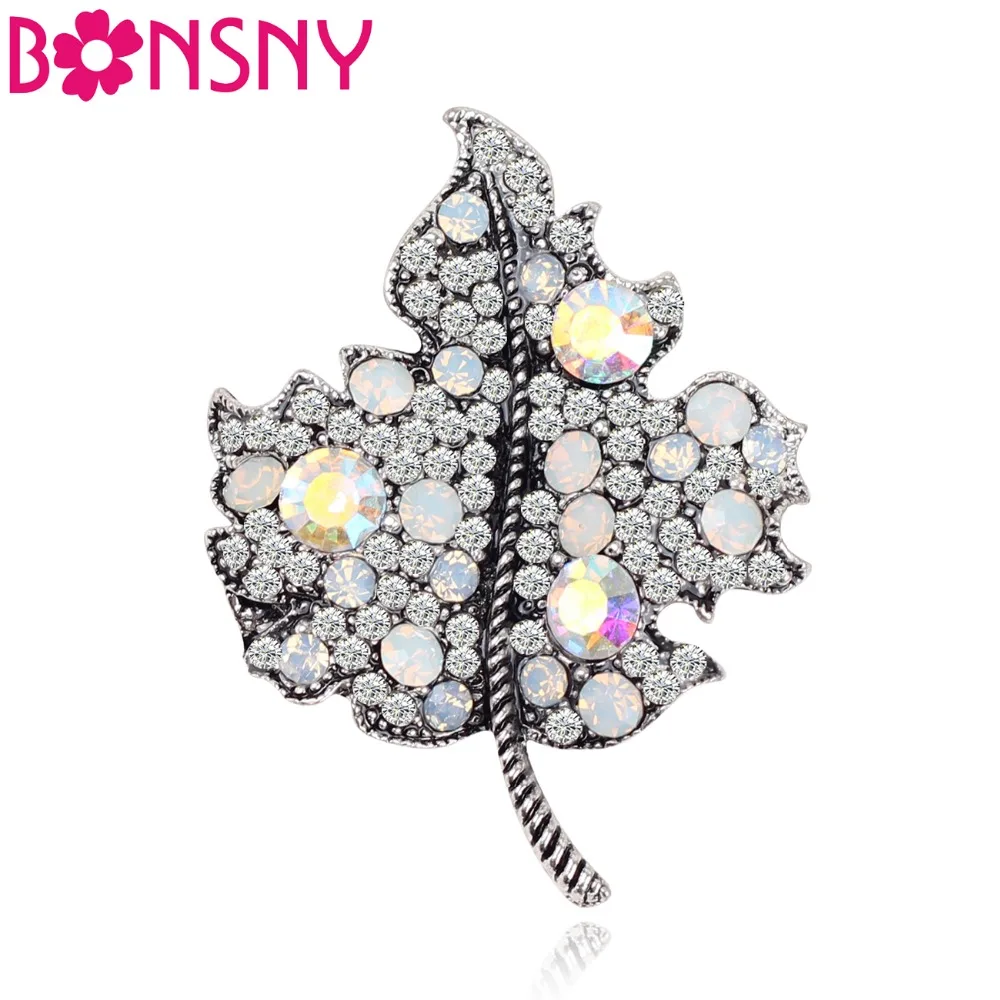 Bonsny Rhinestone сплава серебра кленовый лист Броши шарф Одежда украшения Pin для Для