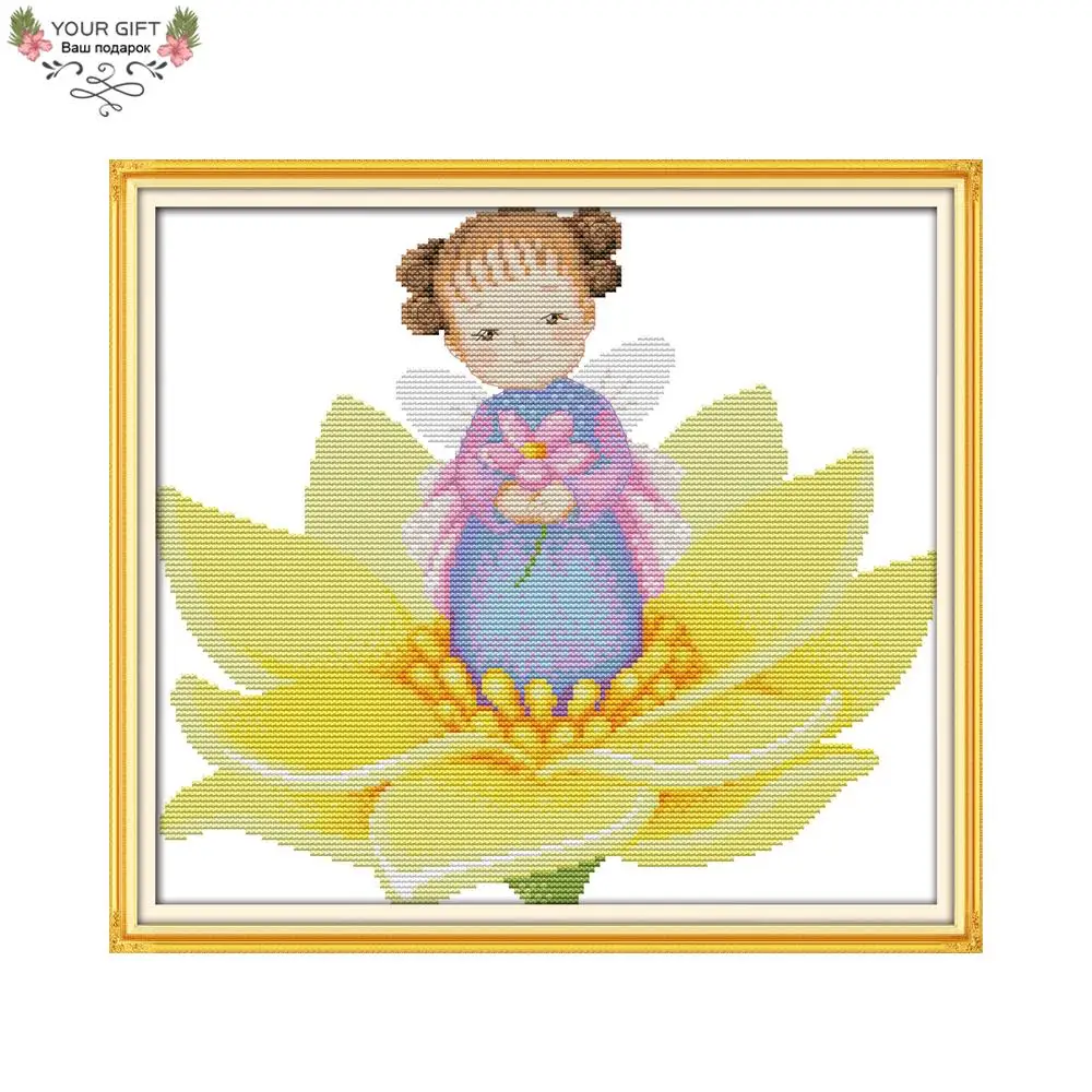 

Joy Sunday R613 14CT 11CT Counted and Stamped Home Decor Lotus Fairy Needlepoints Embroidery Cross Stitch kits