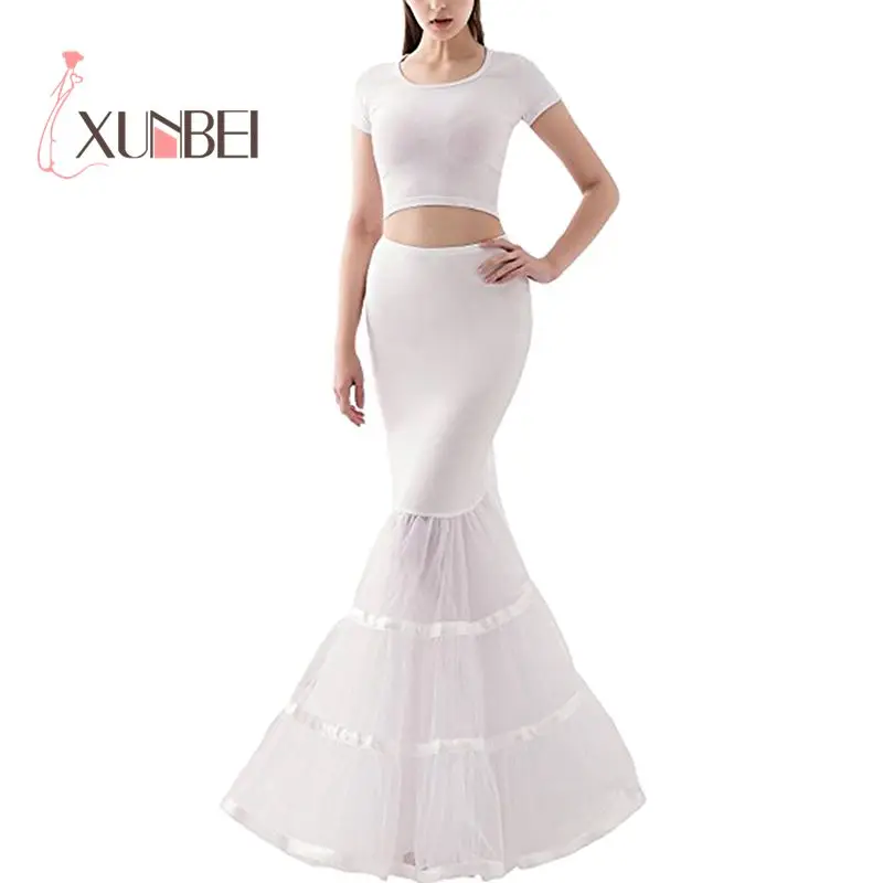 

2 Hoops White Mermaid Wedding Petticoats Tulle Underskirt Crinoline Long Petticoats For Wedding Bridal Wedding Accessories