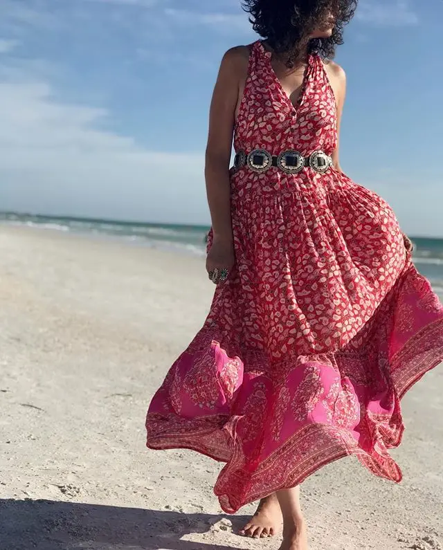 Женское длинное платье без рукавов BOHOFEE DELIRIUM Пляжное хлопковое с v-образным