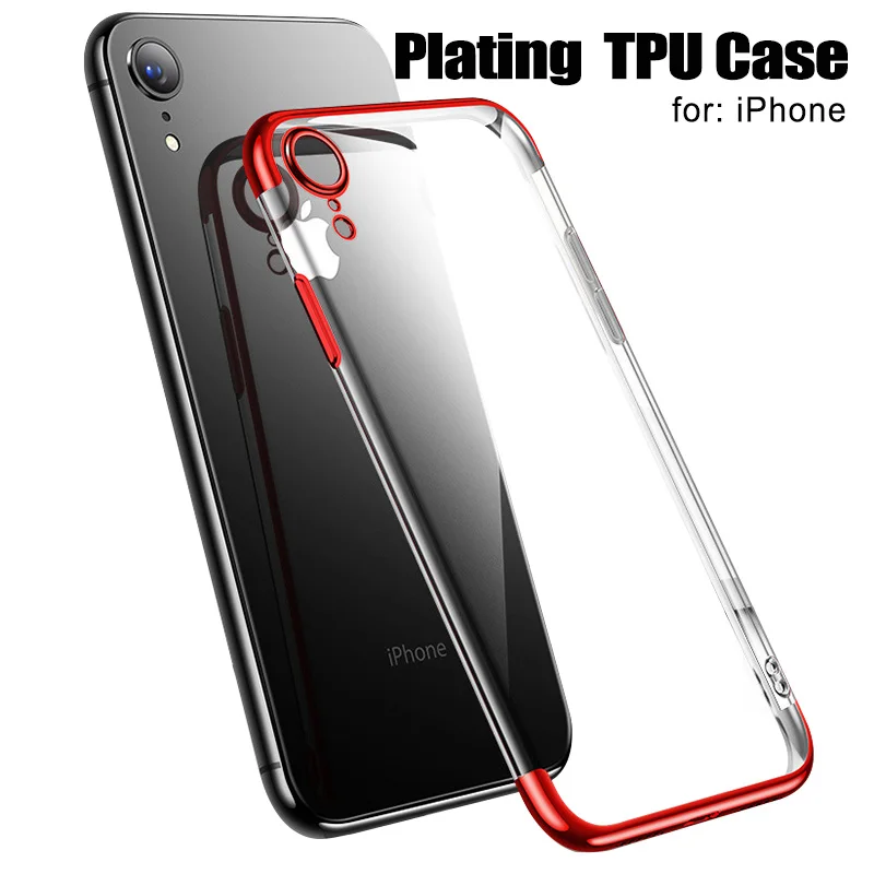 Soft Clear Case for iPhone X XS XR Transparent TPU Silicone Silm Plating Edge Back Cover 7 8 Plus Max | Мобильные телефоны и