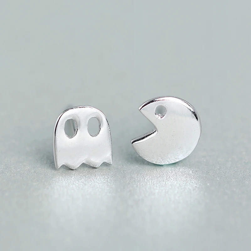 Серьги гвоздики из стерлингового серебра 925 пробы в форме милого Pacman Little Ghost Game Post